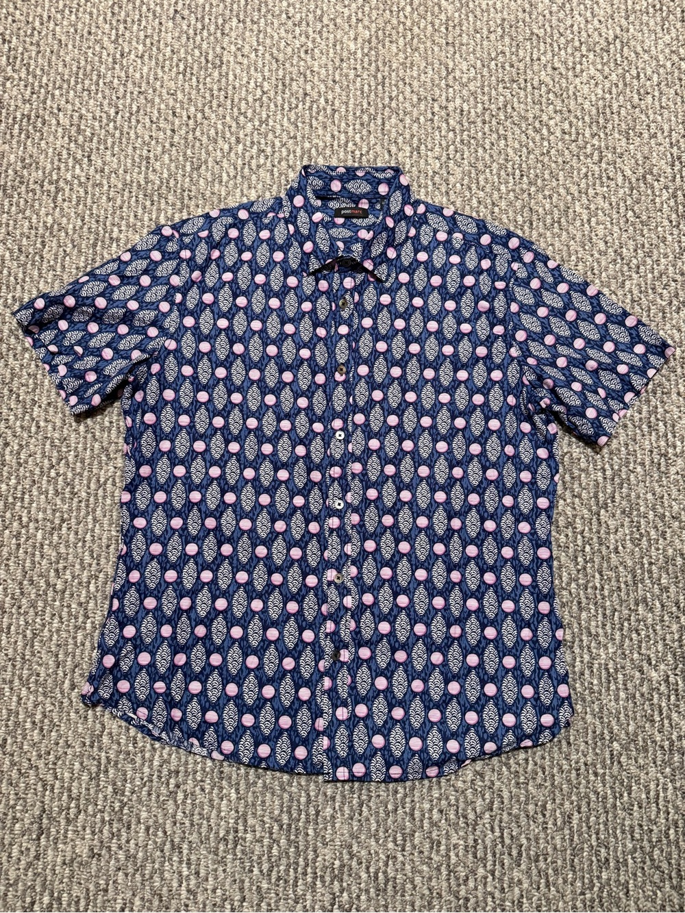 Postmarc geometric print cotton short sleeve button up shirt